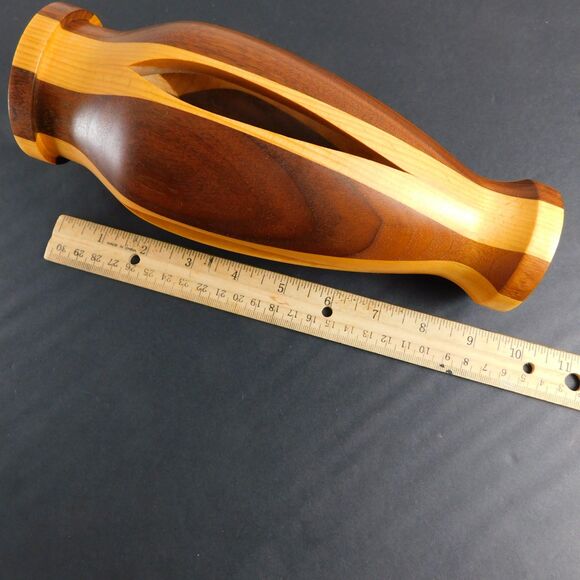 Hand Turned Wooden Vase Tea-Light Candle Holder Stripe Walnut Birch? Wood Decor - Picture 13 of 15